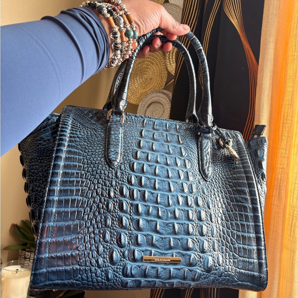 Brahmin Blue Crocodile Embossed Handbag